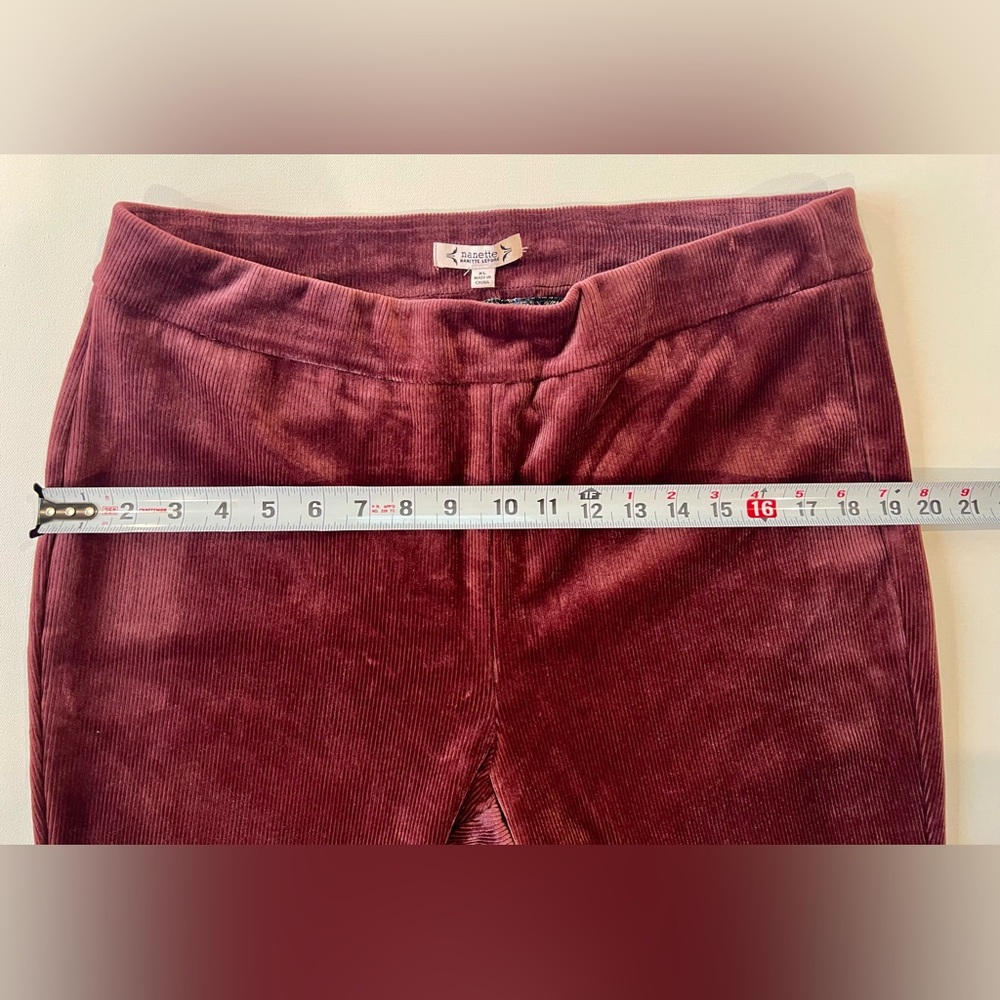 Nanette Lepore Crushed Velvet Ribbed Burgundy Red Leggings Extra Large - Picture 7 of 10
